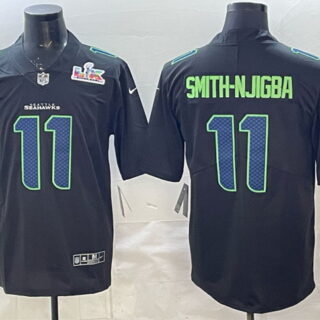 Men's Seattle Seahawks #11 Jaxon Smith-Njigba Black 2025 Super Bowl LX Patch Carbon Fashion Vapor Untouchable Limited Stitched Football Jersey