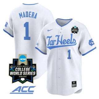 Alex Madera Jersey #1 North Carolina Tar Heels 2024 College World Series Vapor Premier Limited NCAA Baseball Stitched White