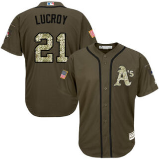 Athletics #21 Jonathan Lucroy Green Salute to Service Stitched Baseball Jersey
