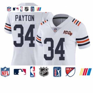 Bears #34 Walter Payton White Alternate Women's Stitched Football Vapor Untouchable Limited 100th Season Jersey