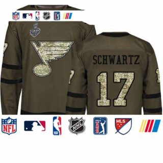 Blues #17 Jaden Schwartz Green Salute to Service Stanley Cup Final Bound Stitched Youth Hockey Jersey