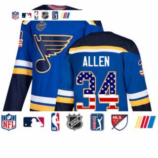 Blues #34 Jake Allen Blue Home Authentic USA Flag Stanley Cup Final Bound Stitched Hockey Jersey