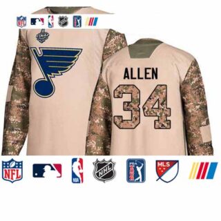 Blues #34 Jake Allen Camo Authentic 2017 Veterans Day Stanley Cup Final Bound Stitched Youth Hockey Jersey