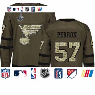 Blues #57 David Perron Green Salute to Service Stanley Cup Final Bound Stitched Youth Hockey Jersey