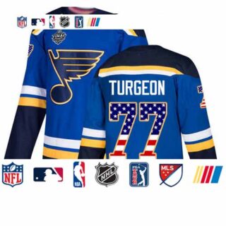 Blues #77 Pierre Turgeon Blue Home Authentic USA Flag Stanley Cup Final Bound Stitched Hockey Jersey