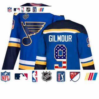 Blues #9 Doug Gilmour Blue Home Authentic USA Flag Stanley Cup Final Bound Stitched Hockey Jersey