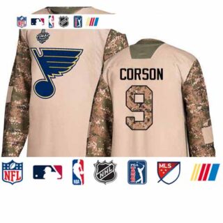 Blues #9 Shayne Corson Camo Authentic 2017 Veterans Day Stanley Cup Final Bound Stitched Hockey Jersey