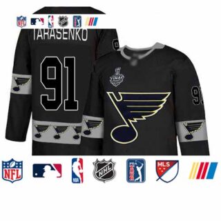 Blues #91 Vladimir Tarasenko Black Authentic Team Logo Fashion Stanley Cup Final Bound Stitched Hockey Jersey