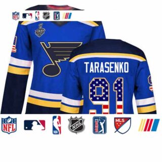 Blues #91 Vladimir Tarasenko Blue Home Authentic USA Flag Stanley Cup Final Bound Women's Stitched Hockey Jersey