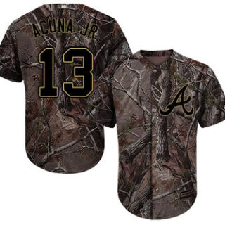 Braves #13 Ronald Acuna Jr. Camo Realtree Collection Cool Base Stitched Youth Baseball Jersey