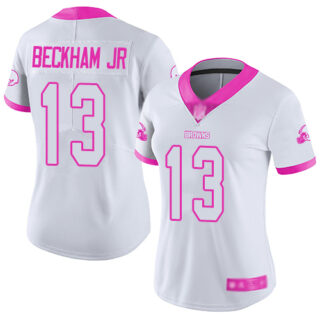 Browns #13 Odell Beckham Jr White Pink Women's Stitched Football Limited Rush Fashion Jersey