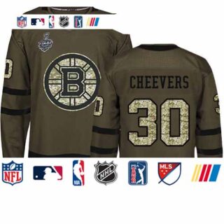 Bruins #30 Gerry Cheevers Green Salute to Service Stanley Cup Final Bound Stitched Hockey Jersey