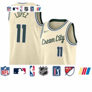 Bucks #11 Brook Lopez Cream Basketball Swingman City Edition 2019 20 Jersey