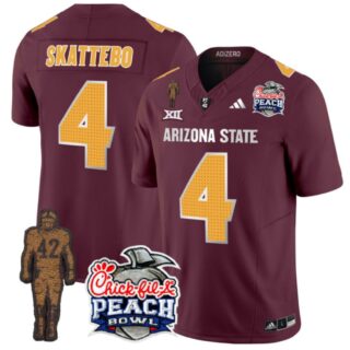 Men's Cam Skattebo Jersey #4 Arizona State Peach Bowl Patch Football V2 Maroon