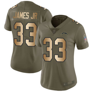 Chargers #33 Derwin James Jr Olive Gold Women's Stitched Football Limited 2017 Salute to Service Jersey