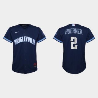 Chicago Cubs #2 Nico Hoerner Youth Nike 2021 City Connect Navy MLB Jersey