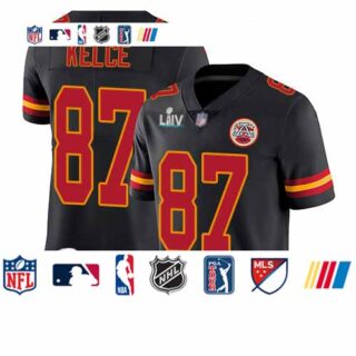 Chiefs #87 Travis Kelce Black Super Bowl LIV Bound Men's Stitched Football Limited Rush Jersey