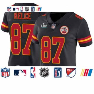 Chiefs #87 Travis Kelce Black Super Bowl LIV Bound Women's Stitched Football Limited Rush Jersey