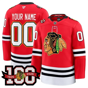 Custom Men's Chicago Blackhawks 100th Anniversary Premium Jersey All Stitched Red