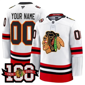 Custom Men's Chicago Blackhawks 100th Anniversary Premium Jersey All Stitched White