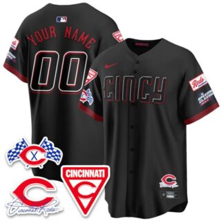 Custom Men's Cincinnati Reds 2025 Speedway Limited Jersey V2 - All Stitched Black