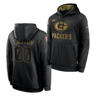 Custom Men's Green Bay Packers 2020 Salute To Service Black Sideline Performance Pullover Hoodie