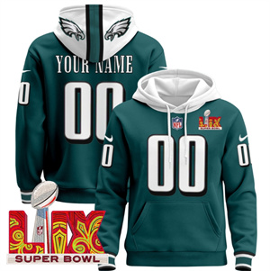 Custom Philadelphia Eagles Super Bowl LIX Patch Pullover Hoodie Midnight Green