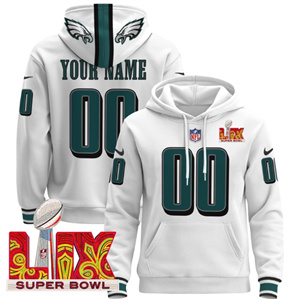 Custom Philadelphia Eagles Super Bowl LIX Patch Pullover Hoodie White