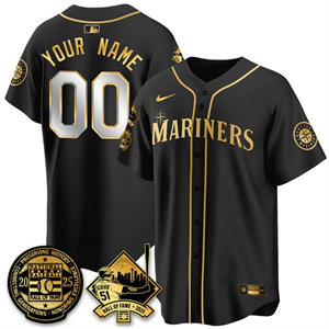 Custom Seattle Mariners Ichiro Number Retirement Jersey V2 - All Stitched Black Gold
