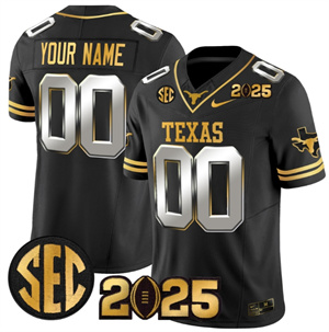 Custom Texas Longhorns 2025 CFP Final Gold Patch Vapor Limited Custom Jersey Black Limited