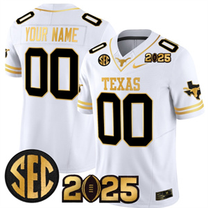 Custom Texas Longhorns 2025 CFP Final Gold Patch Vapor Limited Custom Jersey White Gold