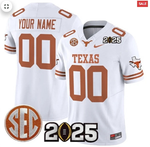 Custom Texas Longhorns 2025 CFP Final Patch Vapor Limited Custom Jersey White