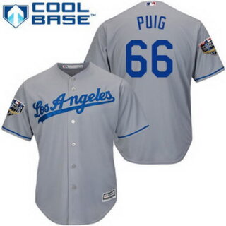 Dodgers #66 Yasiel Puig Grey New Cool Base 2018 World Series Stitched MLB Jersey
