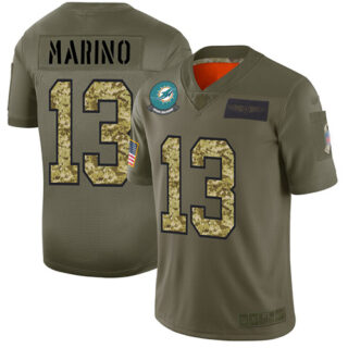 Dolphins #13 Dan Marino Olive Camo Men's Stitched Football Limited 2019 Salute To Service Jersey