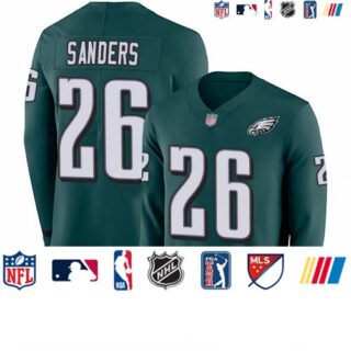 Eagles #26 Miles Sanders Midnight Green Team Color Men's Stitched Football Limited Therma Long Sleeve Jersey