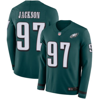 Eagles #97 Malik Jackson Midnight Green Team Color Men's Stitched Football Limited Therma Long Sleeve Jersey