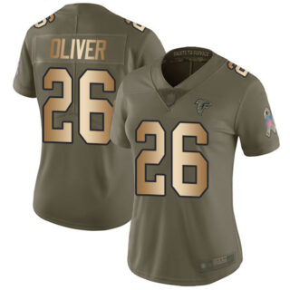 Falcons #26 Isaiah Oliver Olive Gold Women's Stitched Football Limited 2017 Salute to Service Jersey