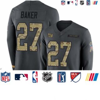 Giants #27 Deandre Baker Anthracite Salute to Service Youth Stitched Football Limited Therma Long Sleeve Jersey