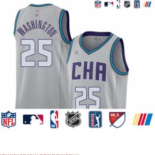 Hornets #25 PJ Washington Gray Basketball Jordan Swingman City Edition 2019 20 Jersey