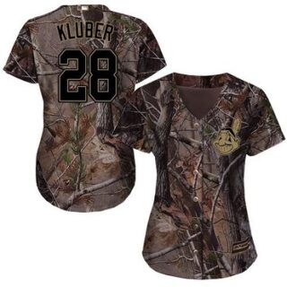 Indians #28 Corey Kluber Camo Realtree Collection Cool Base Women's Stitched Baseball Jersey