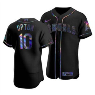 Los Angeles Angels #10 Justin Upton Men's Nike Iridescent Holographic Collection MLB Jersey - Black