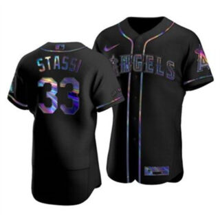 Los Angeles Angels #33 Max Stassi Men's Nike Iridescent Holographic Collection MLB Jersey - Black