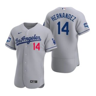 Los Angeles Dodgers 14 Enrique Hernandez Gray 2020 World Series Champions Road Authentic Jersey