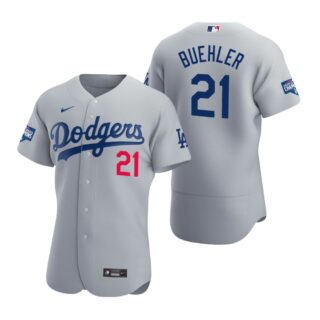 Los Angeles Dodgers 21 Walker Buehler Gray 2020 World Series Champions Authentic Jersey