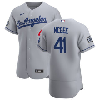 Los Angeles Dodgers #41 Jake McGee Men's Nike Gray Road 2020 World Series Bound Authentic Team MLB Jersey