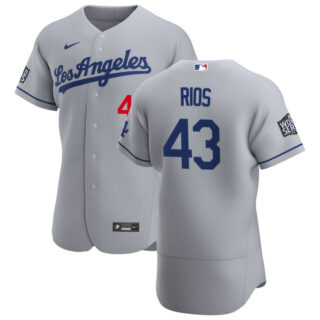 Los Angeles Dodgers #43 Edwin Rios Men's Nike Gray Road 2020 World Series Bound Authentic Team MLB Jersey