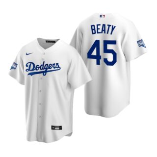 Los Angeles Dodgers #45 Matt Beaty White 2020 World Series Champions Replica Jersey