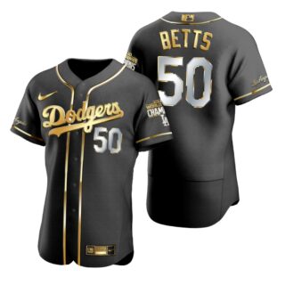 Los Angeles Dodgers #50 Mookie Betts Black 2020 World Series Champions Gold Edition Jersey