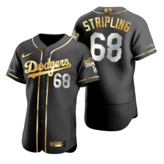 Los Angeles Dodgers #68 Ross Stripling Black 2020 World Series Champions Gold Edition Jersey