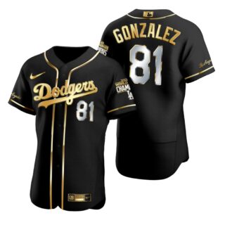 Los Angeles Dodgers #81 Victor Gonzalez Black 2020 World Series Champions Golden Limited Jersey